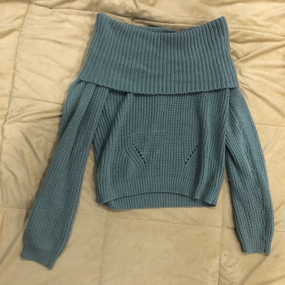 Off shoulder turquoise sweater
